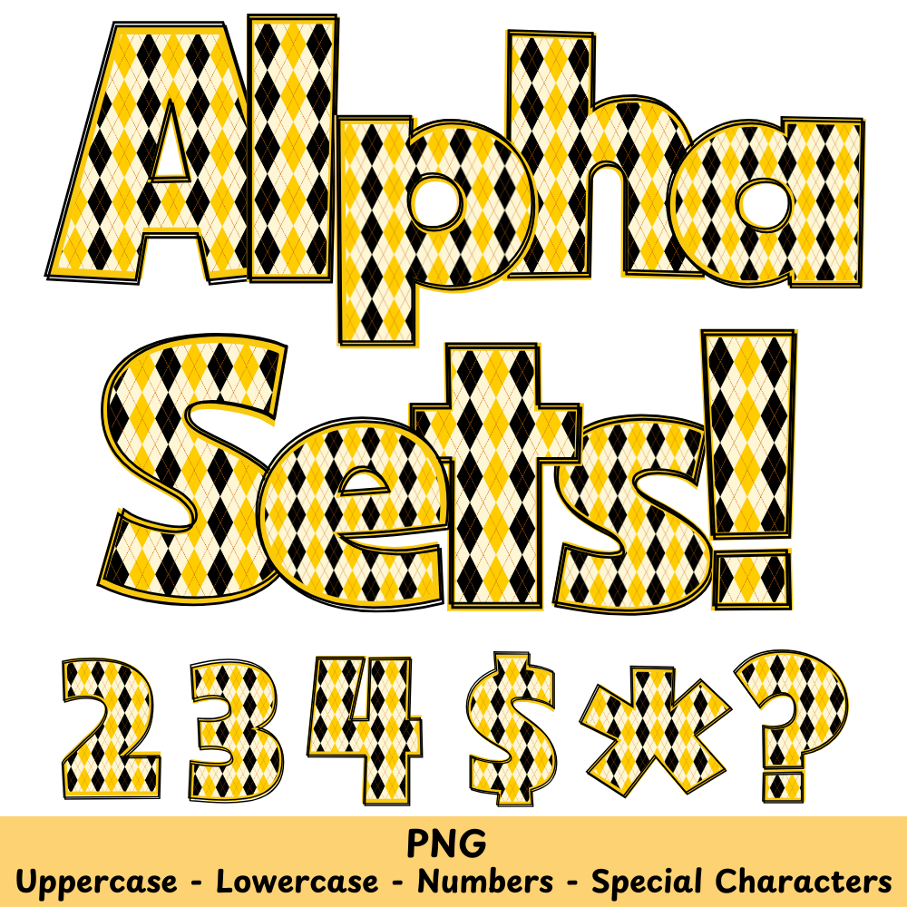 Yellow Black Diamond Checkered PNG Font