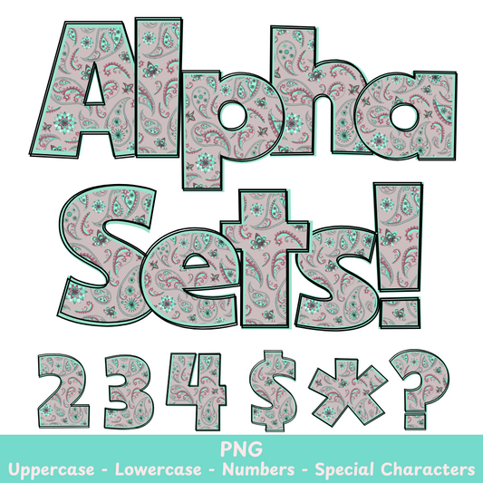 Mint Green Paisley PNG Font