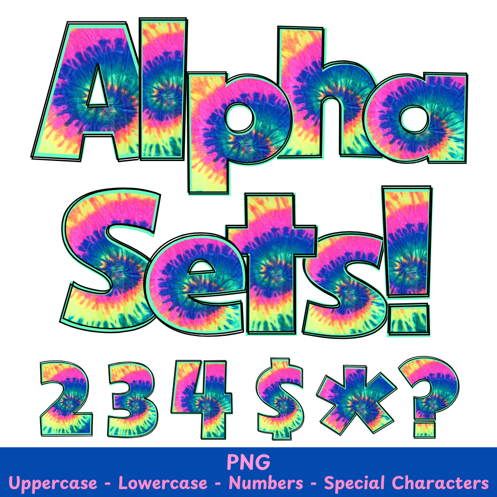 Neon Tie Dye PNG Font