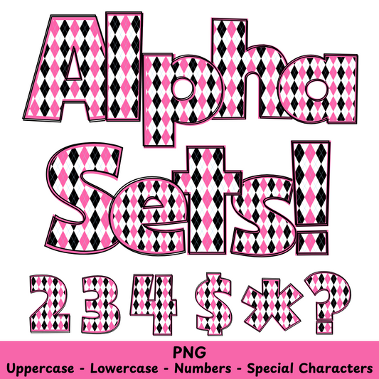 Pink/Black Diamond Checkered PNG Font