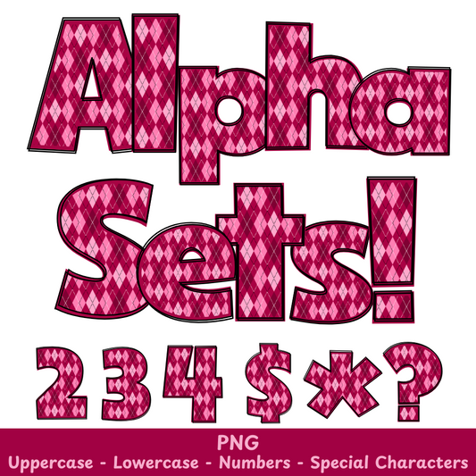 Pink Diamond Checkered PNG Font