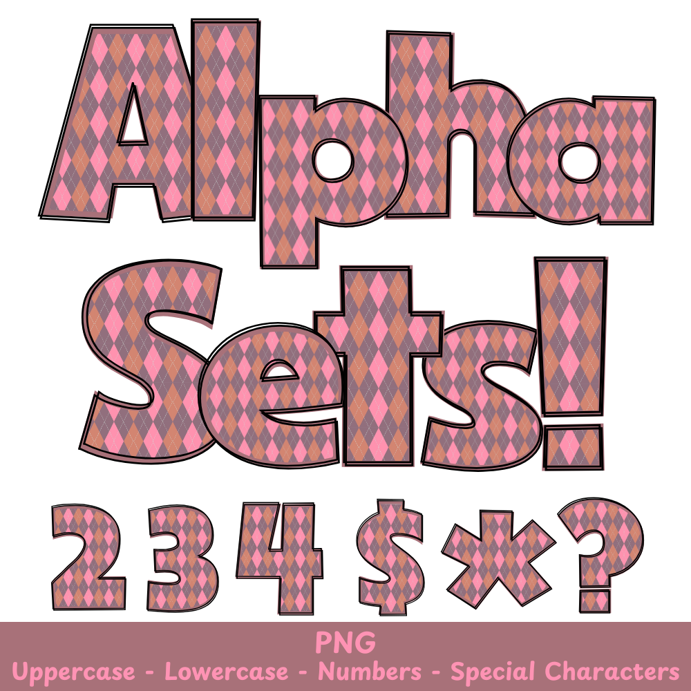 Pink/Grey Diamond Checkered PNG Font