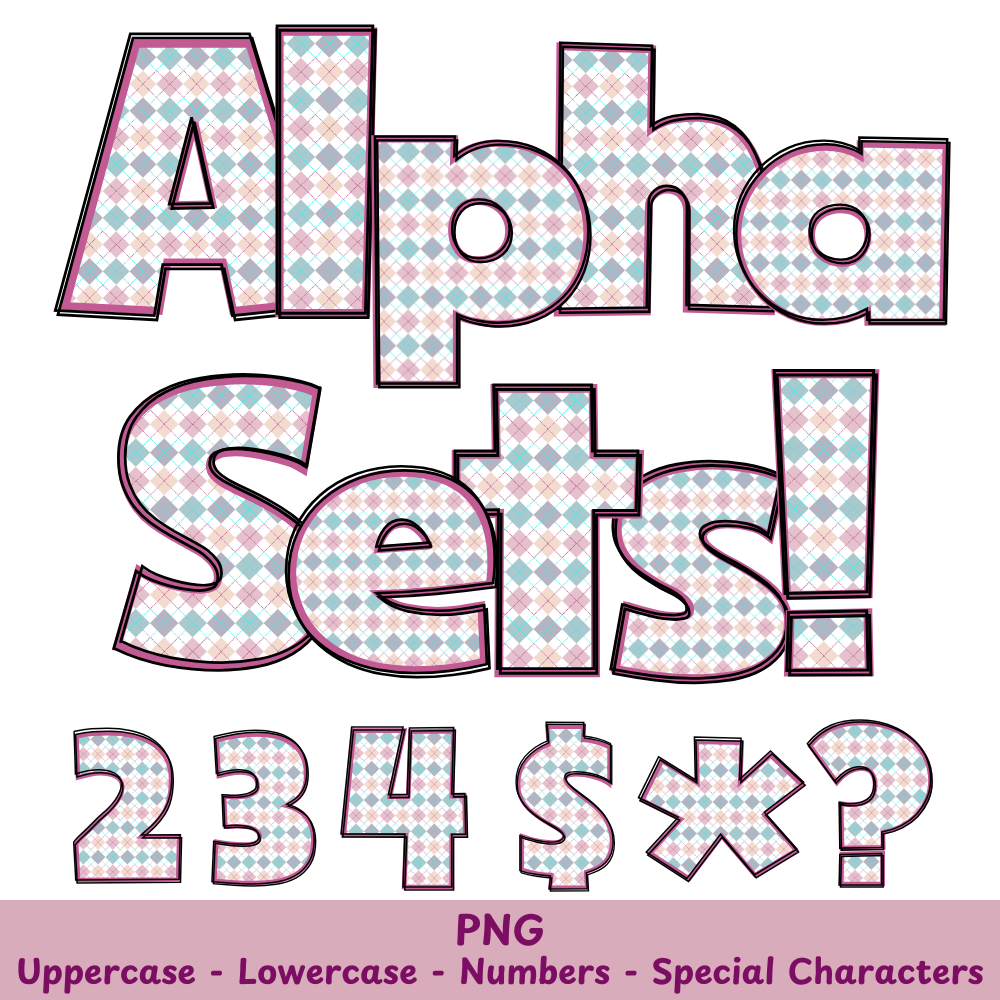 Pink/Peach Diamond Checkered PNG Font