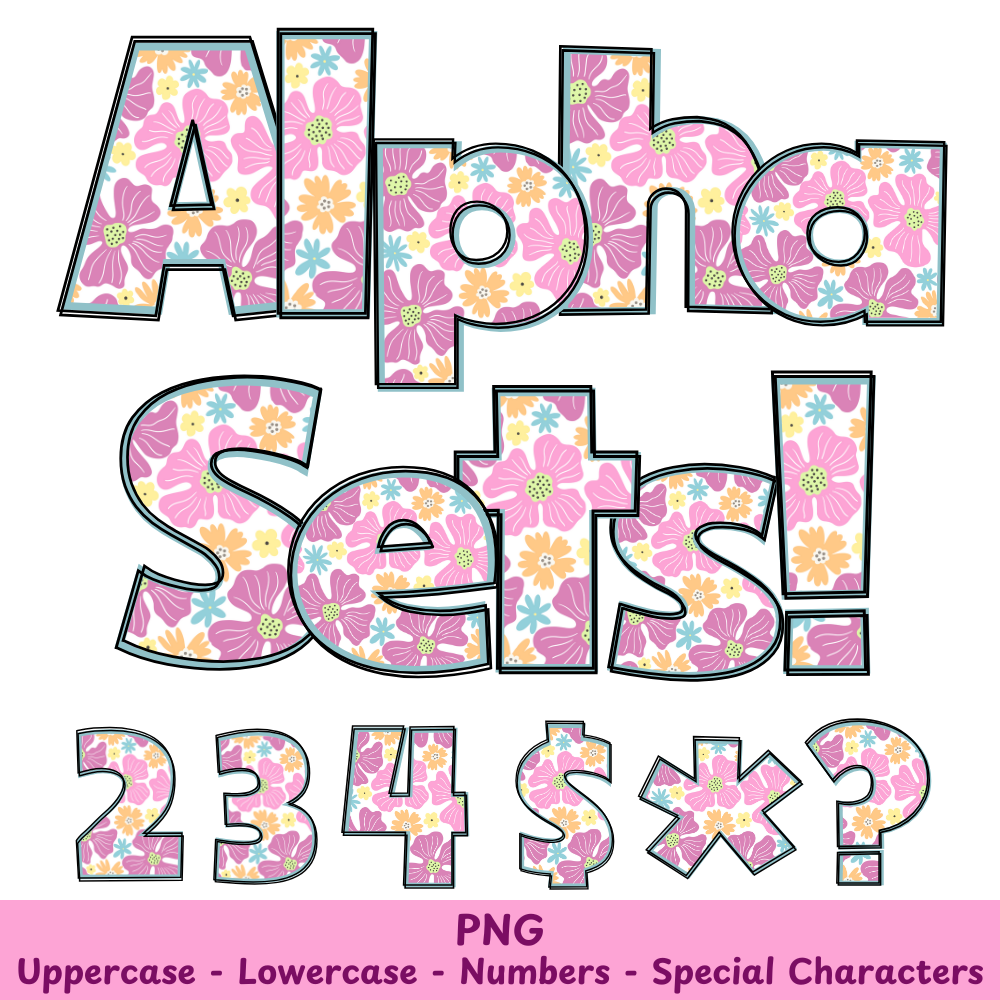 Purple/Pink Flowers PNG Font