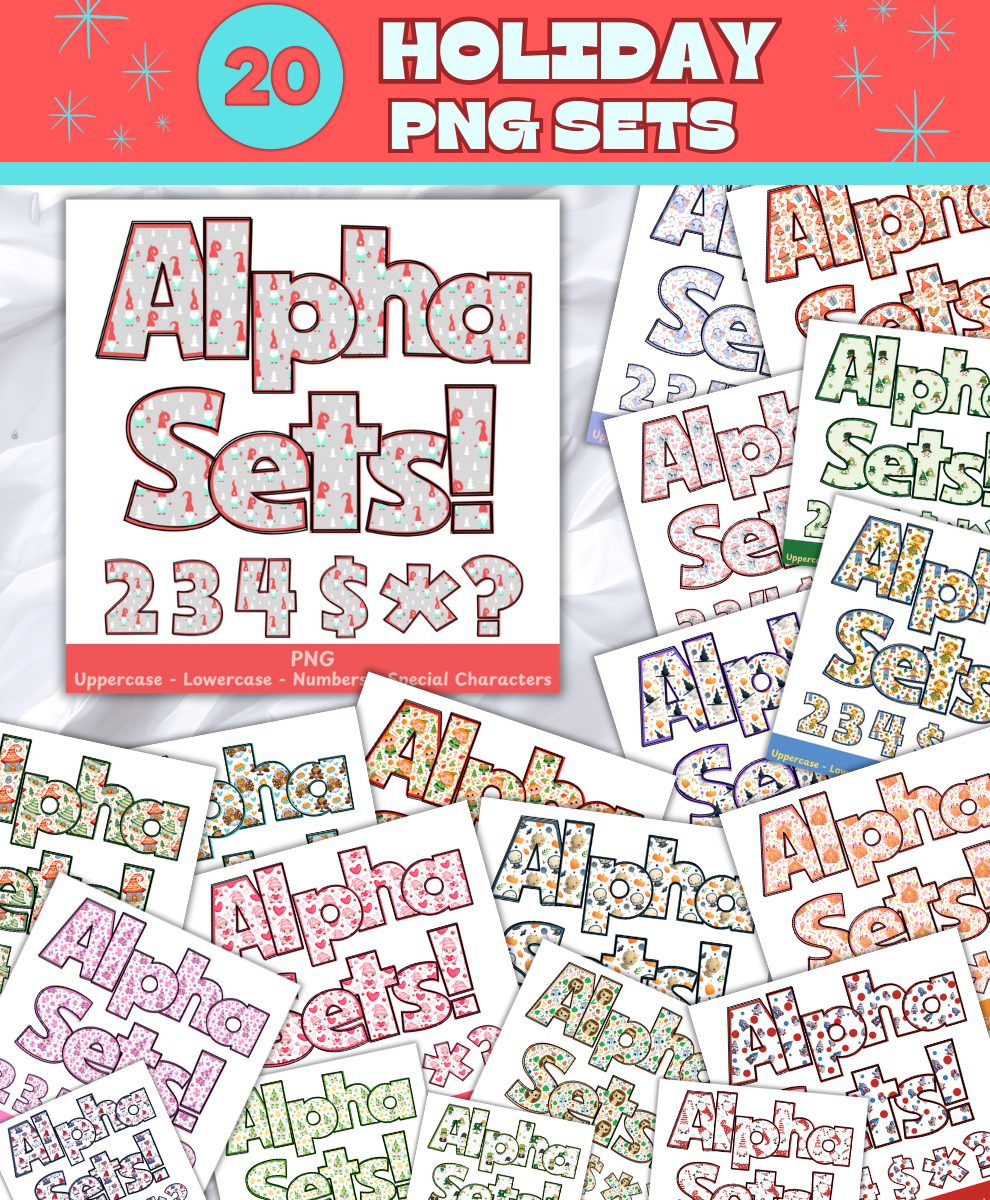 20 Holiday PNG Alphabet Sets Bundle