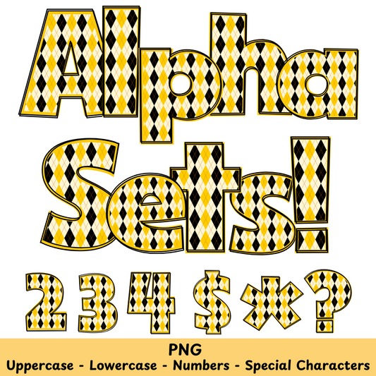 Yellow Black Diamond Checkered PNG Font